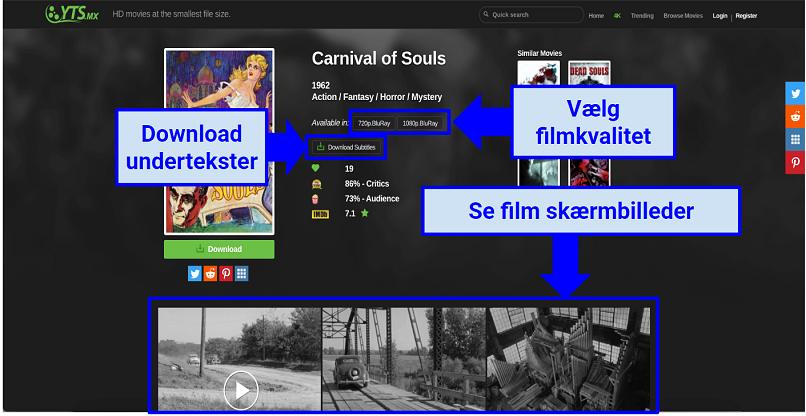 Screenshot of YTS and how the torrenting site works to get movie and TV shows